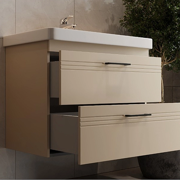 454060BE Urbanis Тумба 60 см з раковиною та чорними ручками, бежева (1 сорт) - Фото - 10