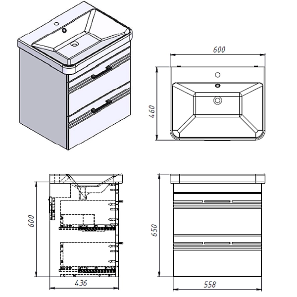 454060BE Urbanis Тумба 60 см з раковиною та чорними ручками, бежева (1 сорт) - Фото - 7