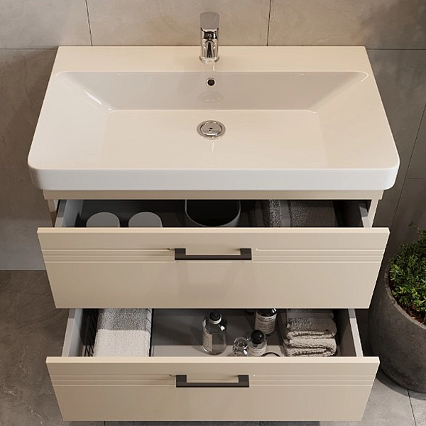 454060BE Urbanis Тумба 60 см з раковиною та чорними ручками, бежева (1 сорт) - Фото - 11