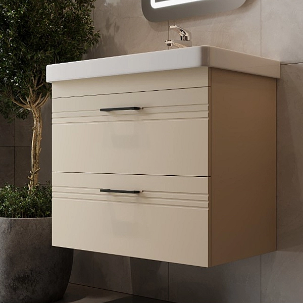 454060BE Urbanis Тумба 60 см з раковиною та чорними ручками, бежева (1 сорт)