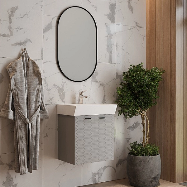 484050G Flow Тумба 50 з умивальником та ручками, сірий матовий (1 сорт) - Фото - 8