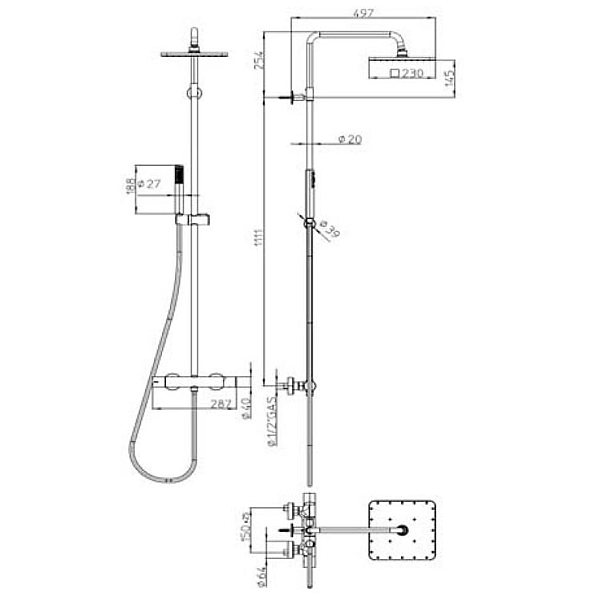 L10103 030 COSMO Душова система з термостатом, верхнім та ручним душем зі шлангом, хром (1 сорт) - Фото - 3