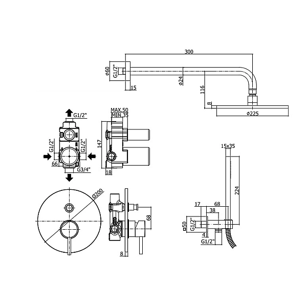 KITLIG015CR  LIGHT Комплект душової системи, хром (1 сорт) - Фото - 2