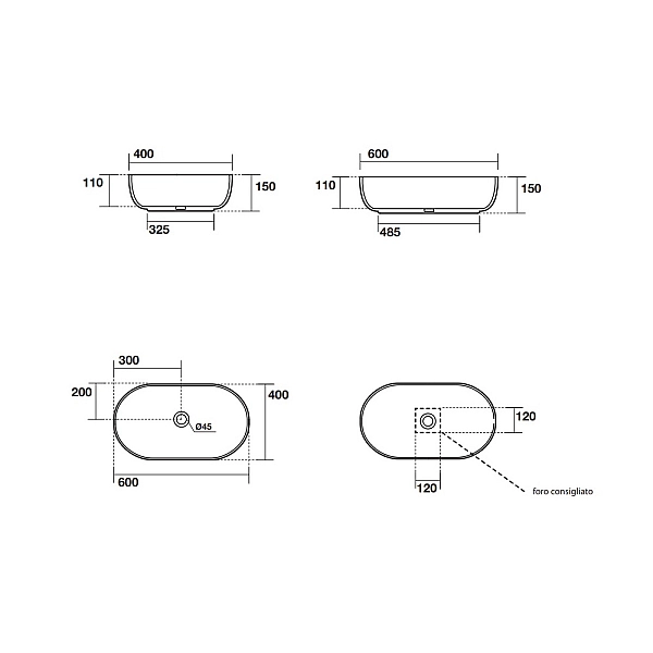 5343 30 Nolita Раковина на стільницю 60*40, білий матовий (1 сорт) - Фото - 2