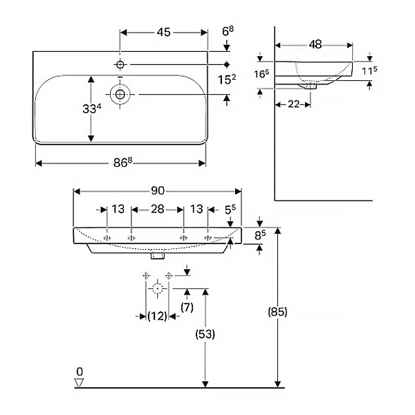 500.251.01.1 Smyle Square Раковина 90см, з 1 отв.під зміш., з переливом, колір білий глянець (1 сорт) - Фото - 2