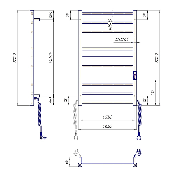 2.2.1608.03.P Рушникосушка Преміум Класік-I  800х500/80 електр. TR К, Полір.нержав. (1 сорт) - Фото - 5