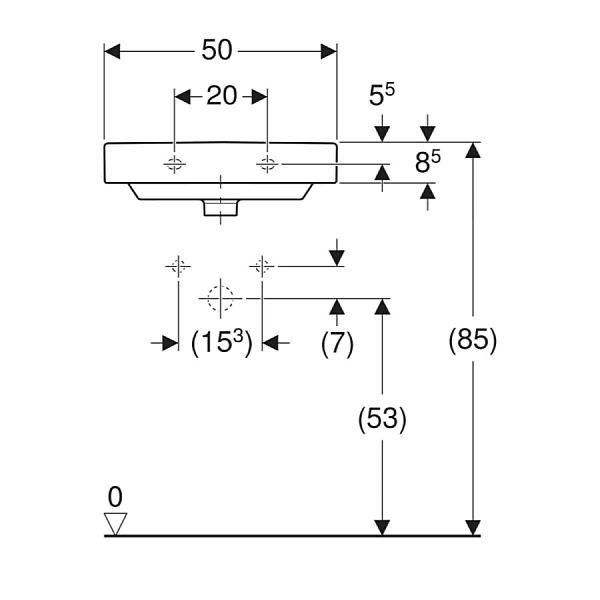 500.256.01.1 Smyle Square Раковина 50см, з 1 отв. під зміш., з переливом, колір білий глянець (1 сорт) - Фото - 4