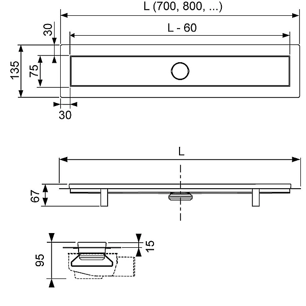 15103099 TECElinus Канал дренажний в зборі, вставка 2в1, мембранний г/затвор,  900мм (1 сорт) - Фото - 6
