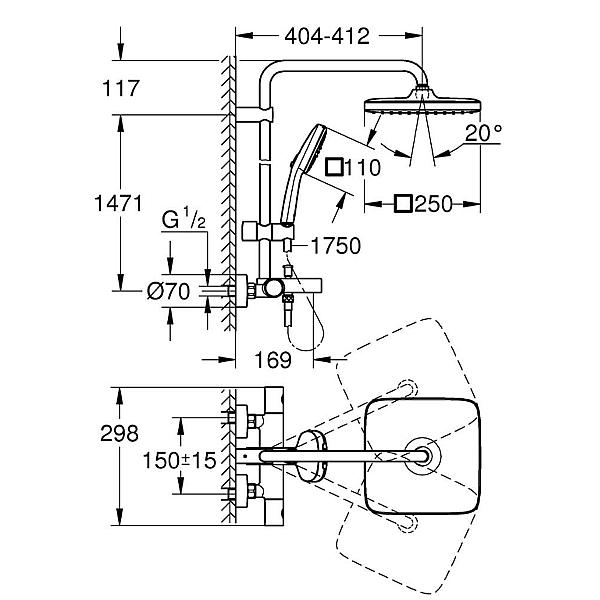 26691001 New Tempesta Cosmopolitan System 250 Душова система з виливом (1 сорт) - Фото - 5