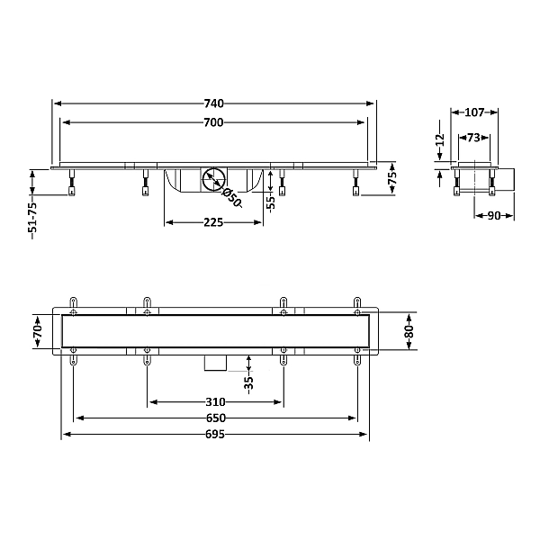 Трап Qtap Dry FA304-700 лінійний з сухим закривом та нержавіючою решіткою 700х73 - Фото - 2