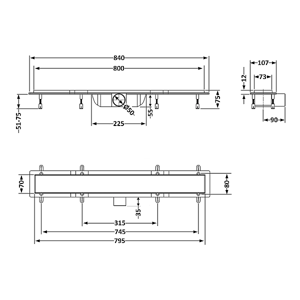 Трап Qtap Dry FA304-800 линейный с сухим затвором и нержавеющей решеткой 800х73 - Фото - 2