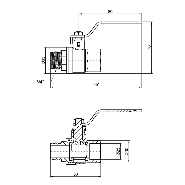 Кран шаровой Thermo Alliance Base 3/4" ВН для воды (рычаг) SD605W20 - Фото - 2