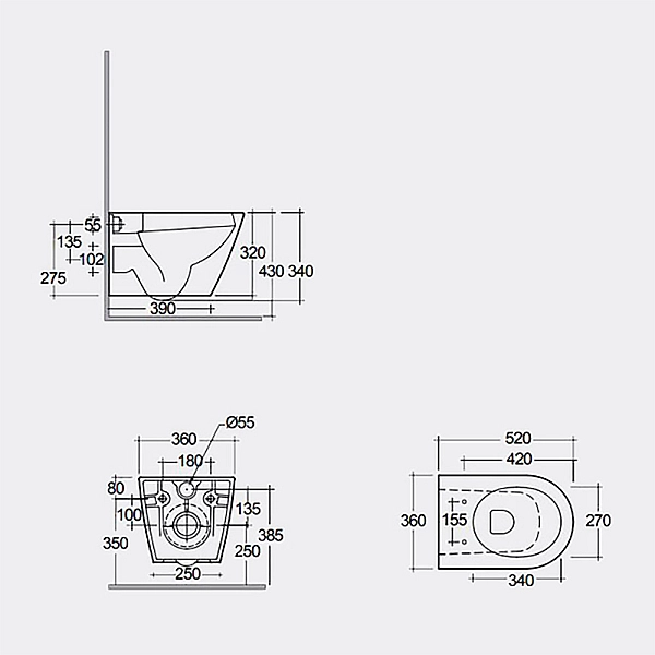 RSTSC3901504 + RST23504A FEELING Унітаз підвісний з кришкою Duroplast, SLIM, Soft Close, Quick Release, Rimless, чорний матовий (1 сорт) - Фото - 2
