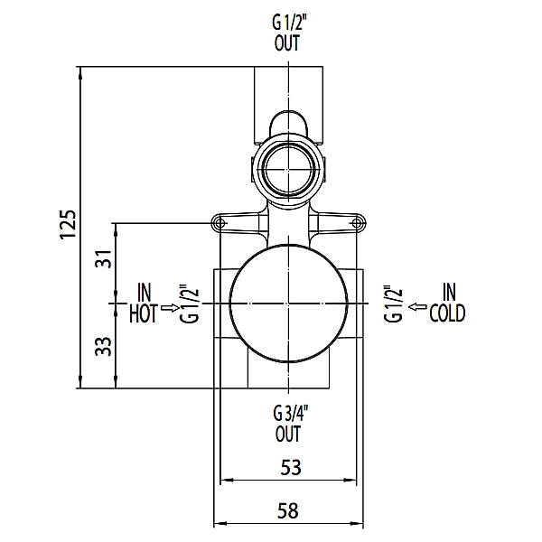 Z00005000000005  Внутрішня частина змішувача на 2 виходи, 1/2” і 3/4” (1 сорт) - Фото - 4
