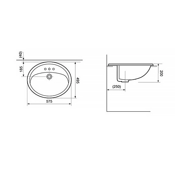1511136 OVALE Раковина на стільницю без донного клапана 575х495x200 (1 сорт) - Фото - 2