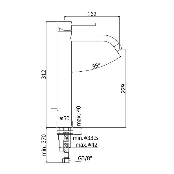 EL081CR ELLE  Змішувач для раковини, високий, без донного клапану, хром (1 сорт) - Фото - 2