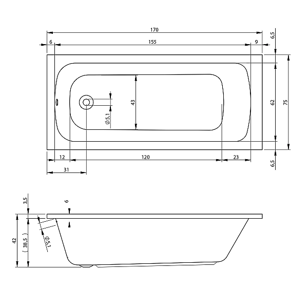 17075123 COMFORT Ванна 170х75 см, з ніжками 207093 (1 сорт) - Фото - 2