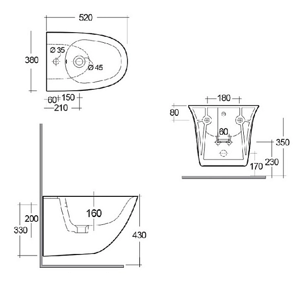 SENBD2101AWHA RAK SENSATION Біде підвісне 1 отв. для змішувача, білий 52CM (1 сорт) - Фото - 2