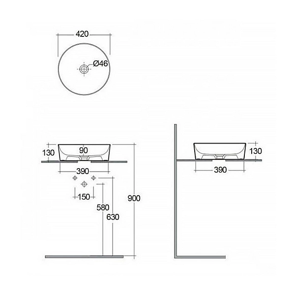 FEECT4200500A FEELING Раковина на стільницю, кругла, білий матовий, d 42см (1 сорт) - Фото - 2