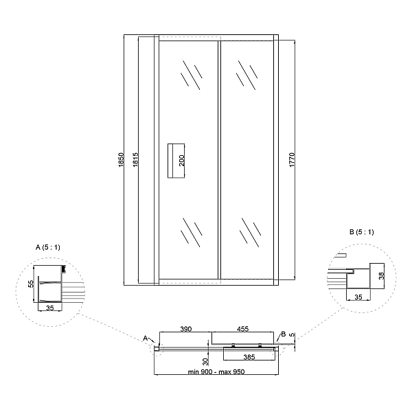 Душові двері в нішу Lidz Aria SD90x185.CRM.FR, скло Frost 5 мм - Фото - 2