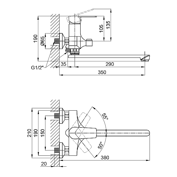 Смеситель для ванны Brinex 35W 005 - Фото - 2
