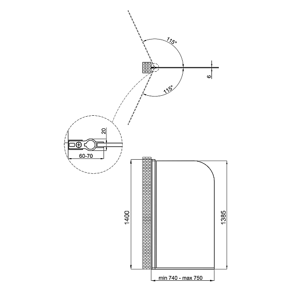 Штора на ванну Qtap Standard CRM407513APL скло Pear 6 мм, 75х140 см, ліва - Фото - 2