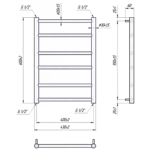 1.1.5902.01.P Рушникосушка Класік F  600х430/400, Полір.нержав. (1 сорт) - Фото - 2