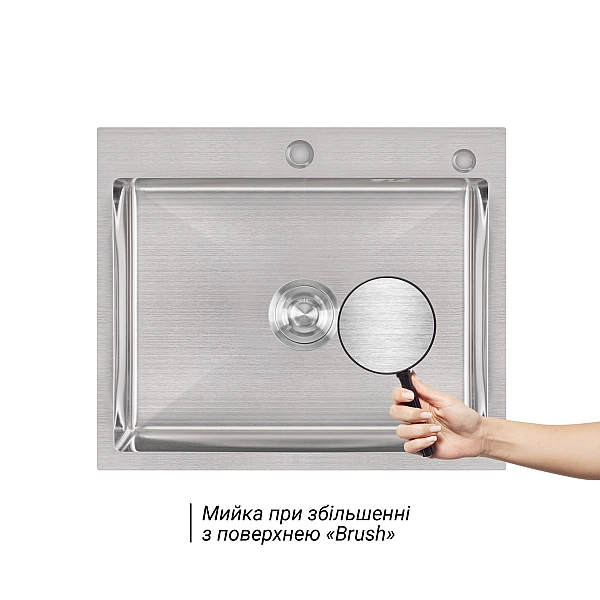 Мойка для кухни интегрированная Lidz Handmade H6050 (LDH6050BRU35371) Brushed Steel 3,0/1,0 мм - Фото - 3