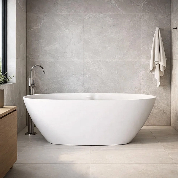 VAPERLS175/00 Perla Ванна окремостояча 175*76 см з литого (штучного) каменю Silkstone, з інтегрованим сифоном, колір білий мат (1 сорт) - Фото - 7
