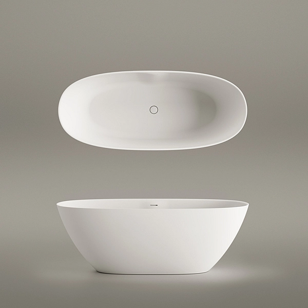 VAPERLS175/00 Perla Ванна окремостояча 175*76 см з литого (штучного) каменю Silkstone, з інтегрованим сифоном, колір білий мат (1 сорт) - Фото - 4