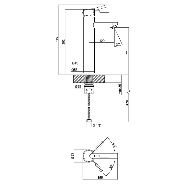 Змішувач для раковини Lidz Aria 001FH високий (k35) LDARI001FHNKS34938 Nickel - Фото - 2