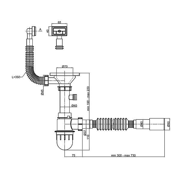 Сифон для кухонной мойки Lidz (GRA) 47 01 002 01 (выход 50/40 мм) - Фото - 2