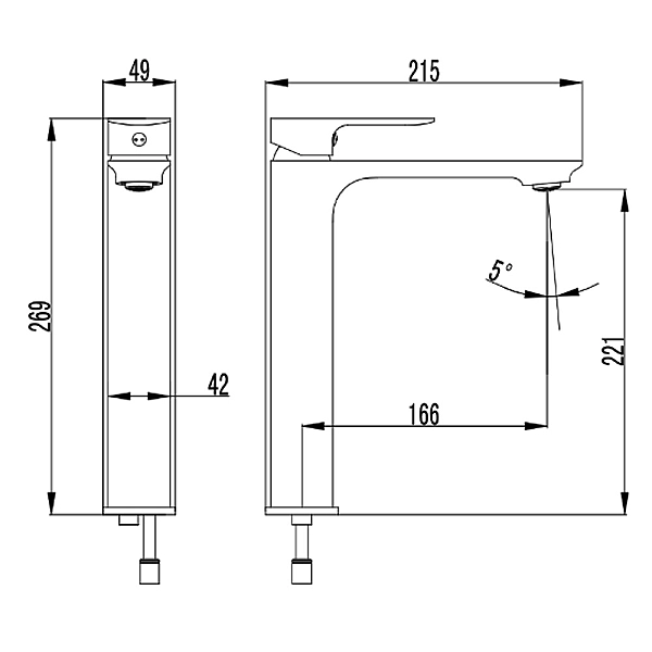 5040020 QUADRA Високий змішувач для раковини, хром (1 сорт) - Фото - 2