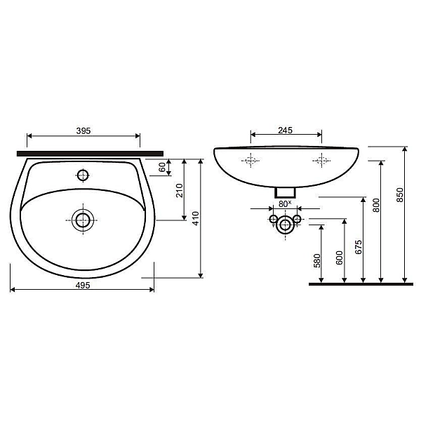 M1115000U IDOL Раковина 50 см, з 1 отв.під зміш, з переливом, білий глянець (1 сорт) - Фото - 4