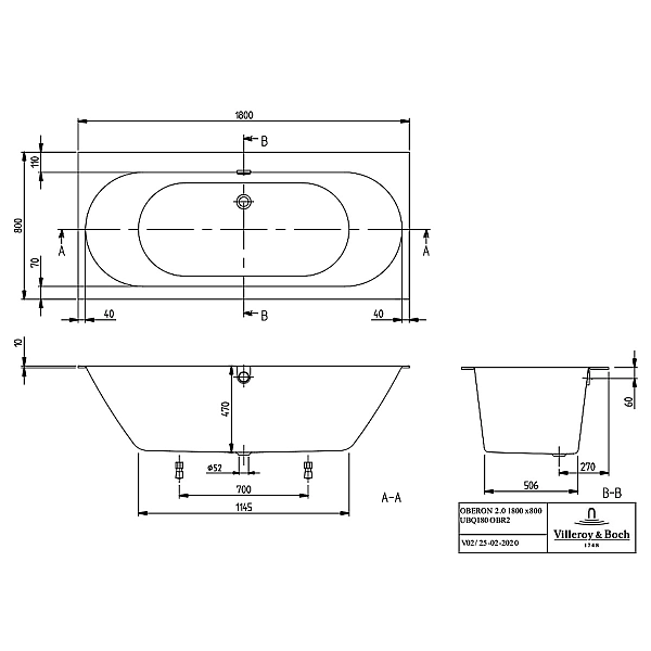 uBQ180OBR2DV-01 OBERON 2.0 Ванна 180х80 (1 сорт) - Фото - 6