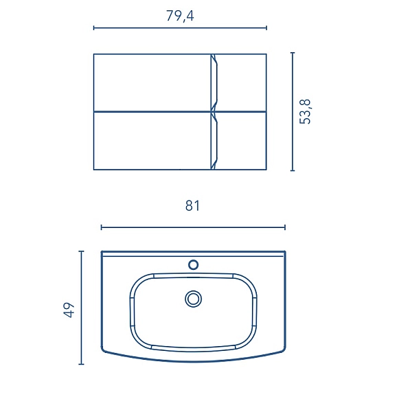 C0073311 (126477+123067) Тумба WAVE 80 на 2 ящики, білий матовий + раковина керамічна Trend (1 сорт) - Фото - 2