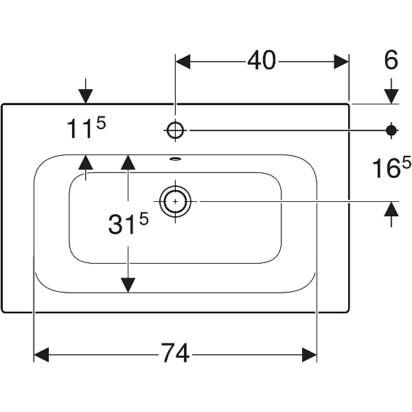 500.995.00.1 Вбудовуваний умивальник Geberit Selnova Square 80см, отвір для змішувача в центрі, перелив видимий (1 сорт) - Фото - 3