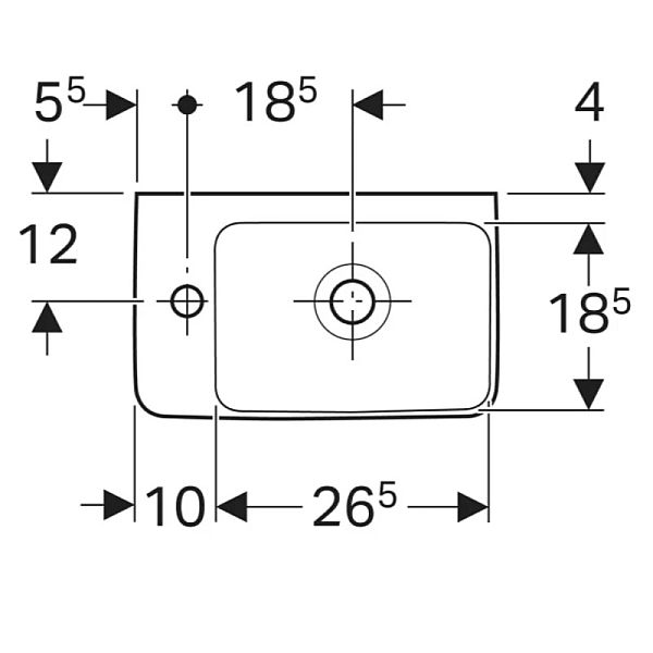 501.518.00.7 Selnova Compact Раковина зі скороченим вилітом 40см, отвір для змішувача зліва, з переливом, білий глянець (1 сорт) - Фото - 3