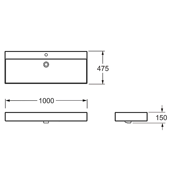 1810100 LINEA Раковина підвісна/меблева 475х1000 без доного клапана, біла (1 сорт) - Фото - 2