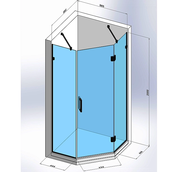 SE0140B ART 3.0 Душова кабіна, п'ятикутна, розпашна, 900*900, без піддона, скло прозоре, чорна матова (1 сорт) - Фото - 4