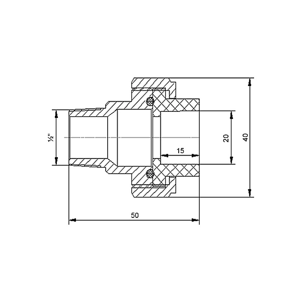 Згін "Американка" латунна зі зварною головкою PPR Blue Ocean "Білий" 20х1/2" ЗР - Фото - 2
