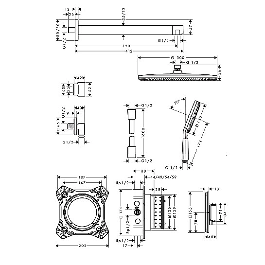 24630000 HG Raindance Alive S Душова система 300 1jet з термостатичним змішувачем та внутрішньою частиною, хром (1 сорт) - Фото - 2