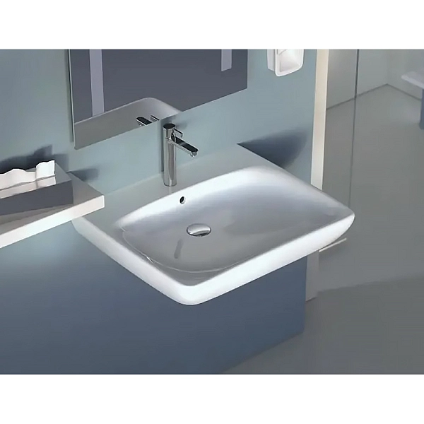 501.461.00.7 Selnova Comfort Умивальник 55см для людей з обмеженими фізичними можливостями, з 1 отв.під змішувач та  переливом, білий глянець (1 сорт) - Фото - 6