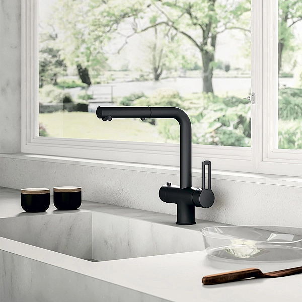 RIN295NO-MET Змішувач для кухні з висувним виливом, з підключенням до фільтра, чорний матовий (1 сорт) - Фото - 2