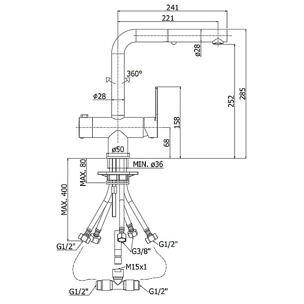RIN295NO-MET Змішувач для кухні з висувним виливом, з підключенням до фільтра, чорний матовий (1 сорт) - Фото - 3