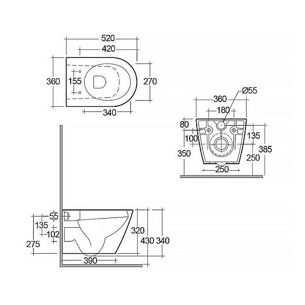 RST23500A+RSTSC3901500 FEELING Унітаз підвісний з кришкою SLIM Duroplast, Soft Close, Quick release, безобідковий, білий матовий (1 сорт) - Фото - 2