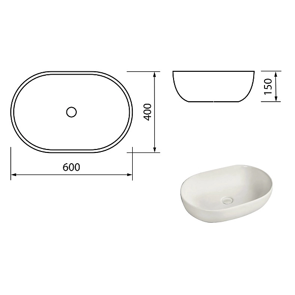 1011110 LAGUNA Раковина на стільницю 60 з керамічним донним клапаном(2 пак) (1 сорт) - Фото - 2