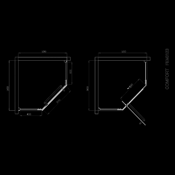 FEN0123 COMFORT Кабіна душова, п'ятикут. 90х90, без піддона, скло прозоре (1 сорт) - Фото - 2