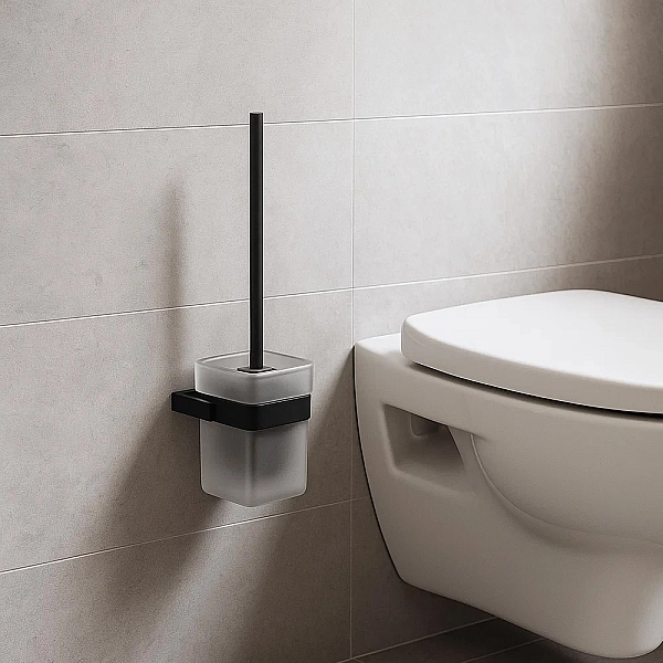 GW05 63 04 03 Pompei Щітка д/унітазу, нержавіюча сталь, скло сатин/чорний мат. (1 сорт) - Фото - 4