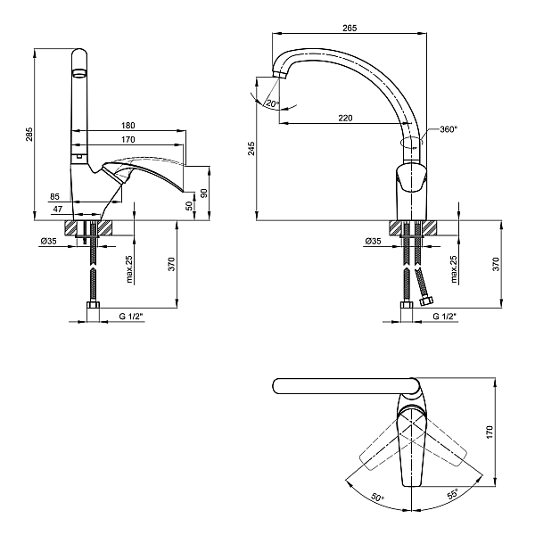 Змішувач для кухні Lidz Mars 007 (k40) LDMAR007CRM34856 Chrome - Фото - 2